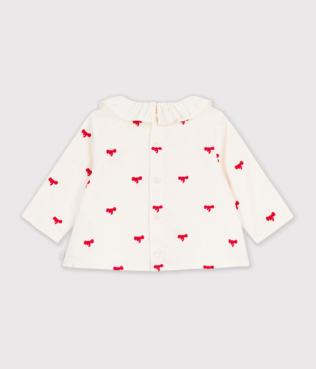 blouse bebe en velours brode motif noeuds