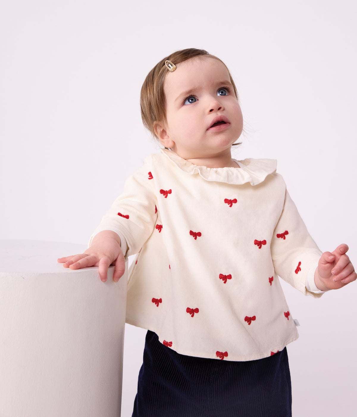 blouse bebe en velours brode motif noeuds