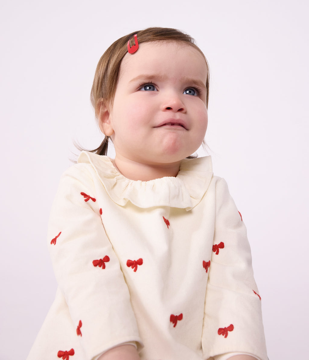 blouse bebe en velours brode motif noeuds