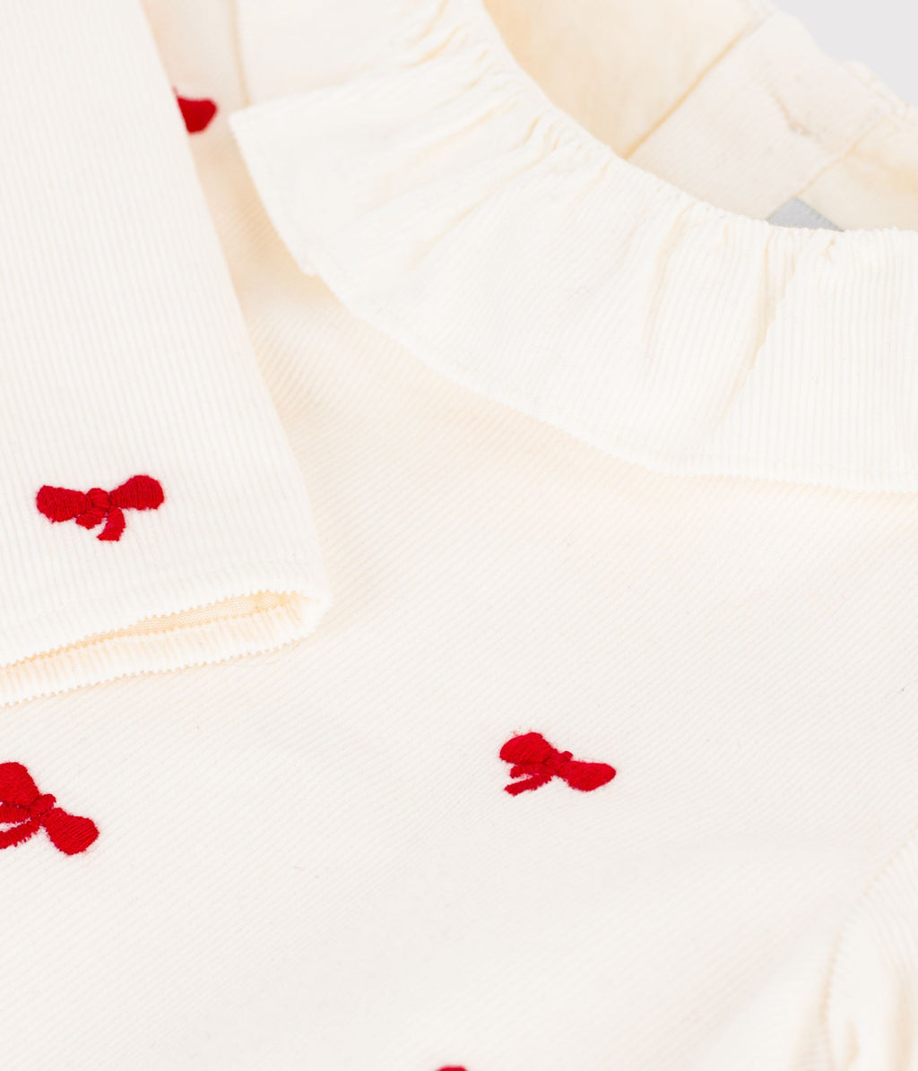 blouse bebe en velours brode motif noeuds
