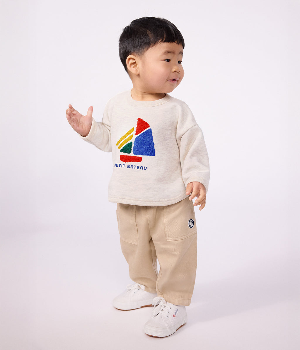 sweatshirt bebe en coton uni et motif bateau