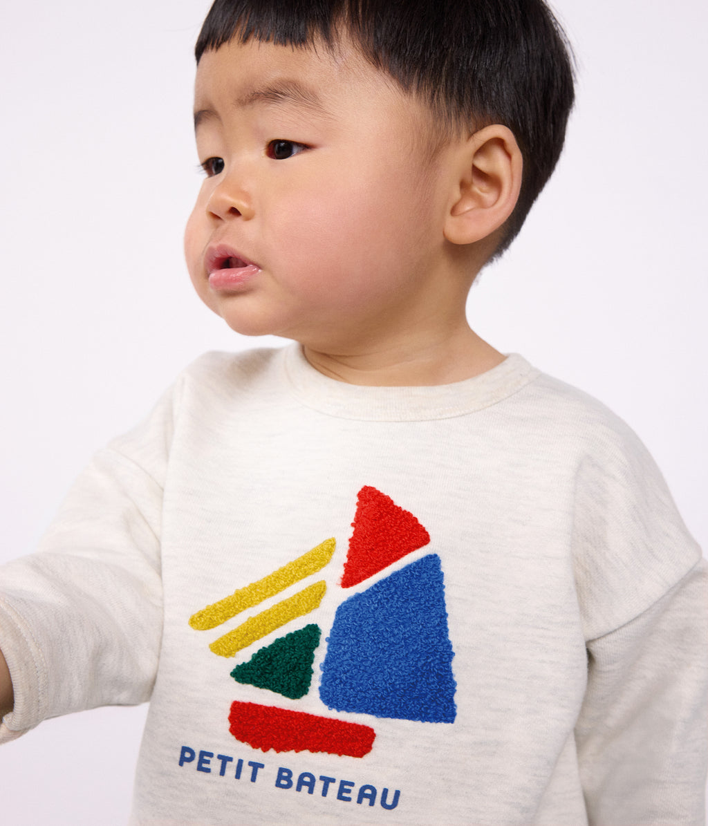 sweatshirt bebe en coton uni et motif bateau