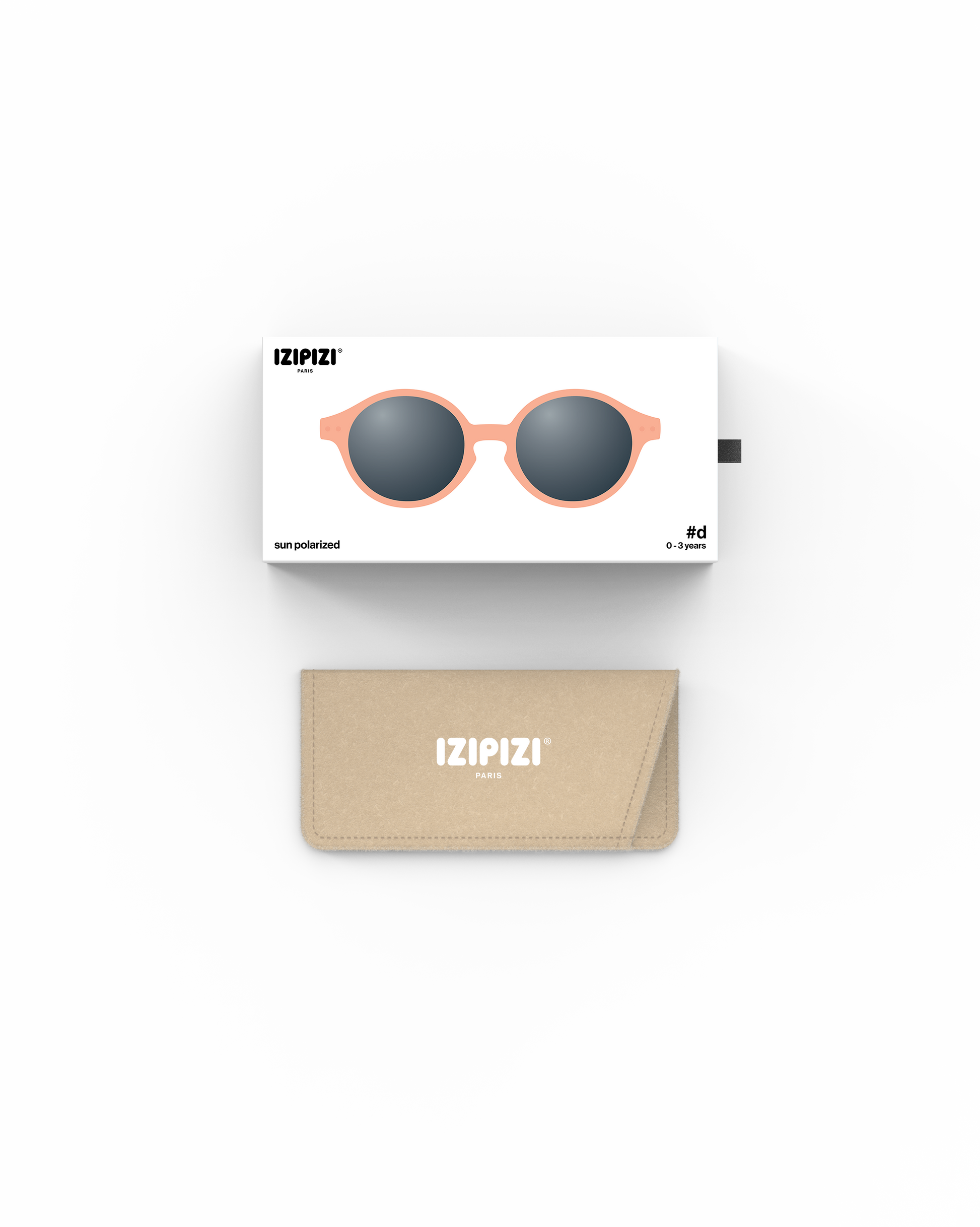 Lunettes solaires enfant Izipizi Apricot forme D Baby packaging