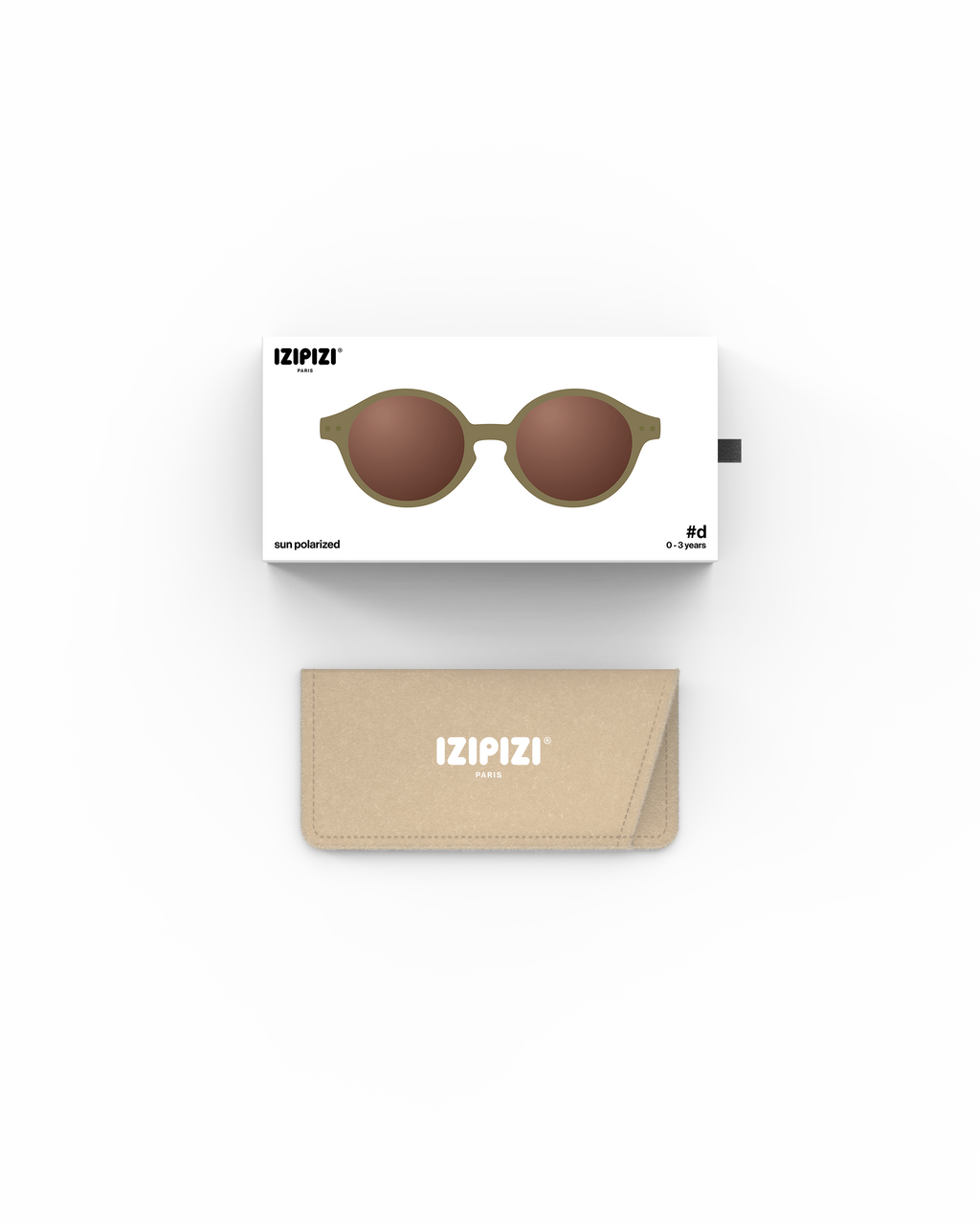 Lunettes solaires enfant Izipizi Glossy Kaki forme D Baby packaging