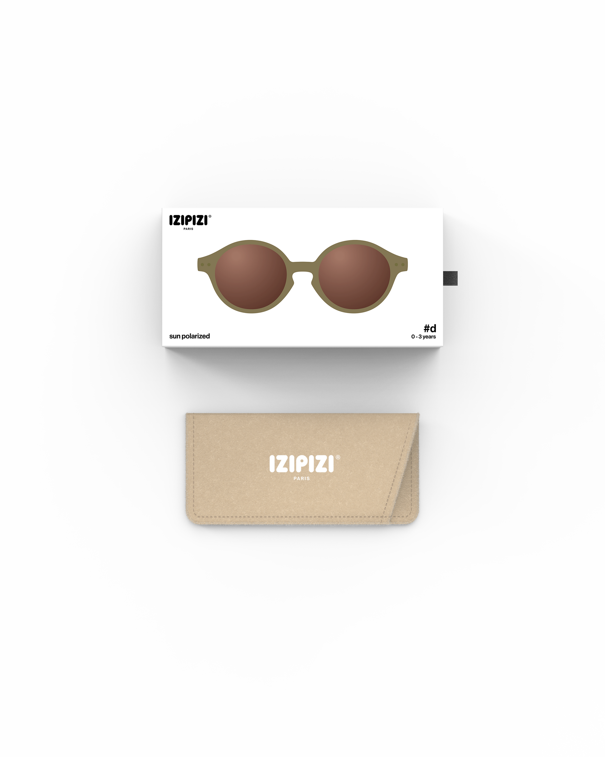 Lunettes solaires enfant Izipizi Glossy Kaki forme D Baby packaging