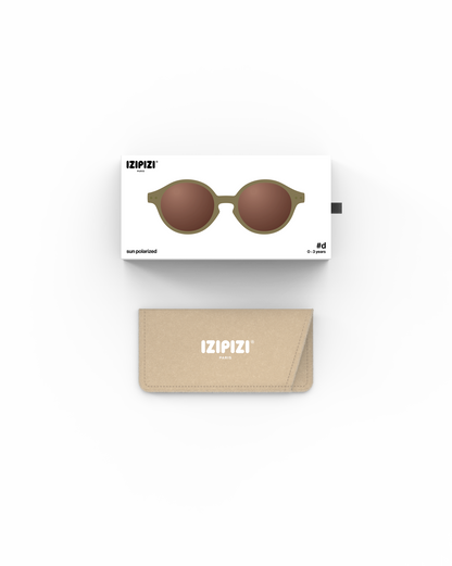 Lunettes solaires enfant Izipizi Glossy Kaki forme D Baby packaging