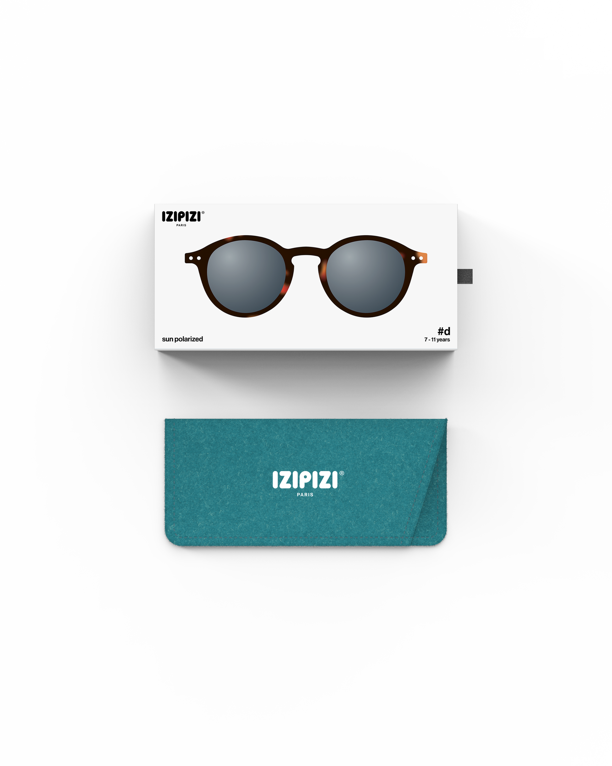 Lunettes solaires enfant Izipizi Tortoise forme D Junior packaging