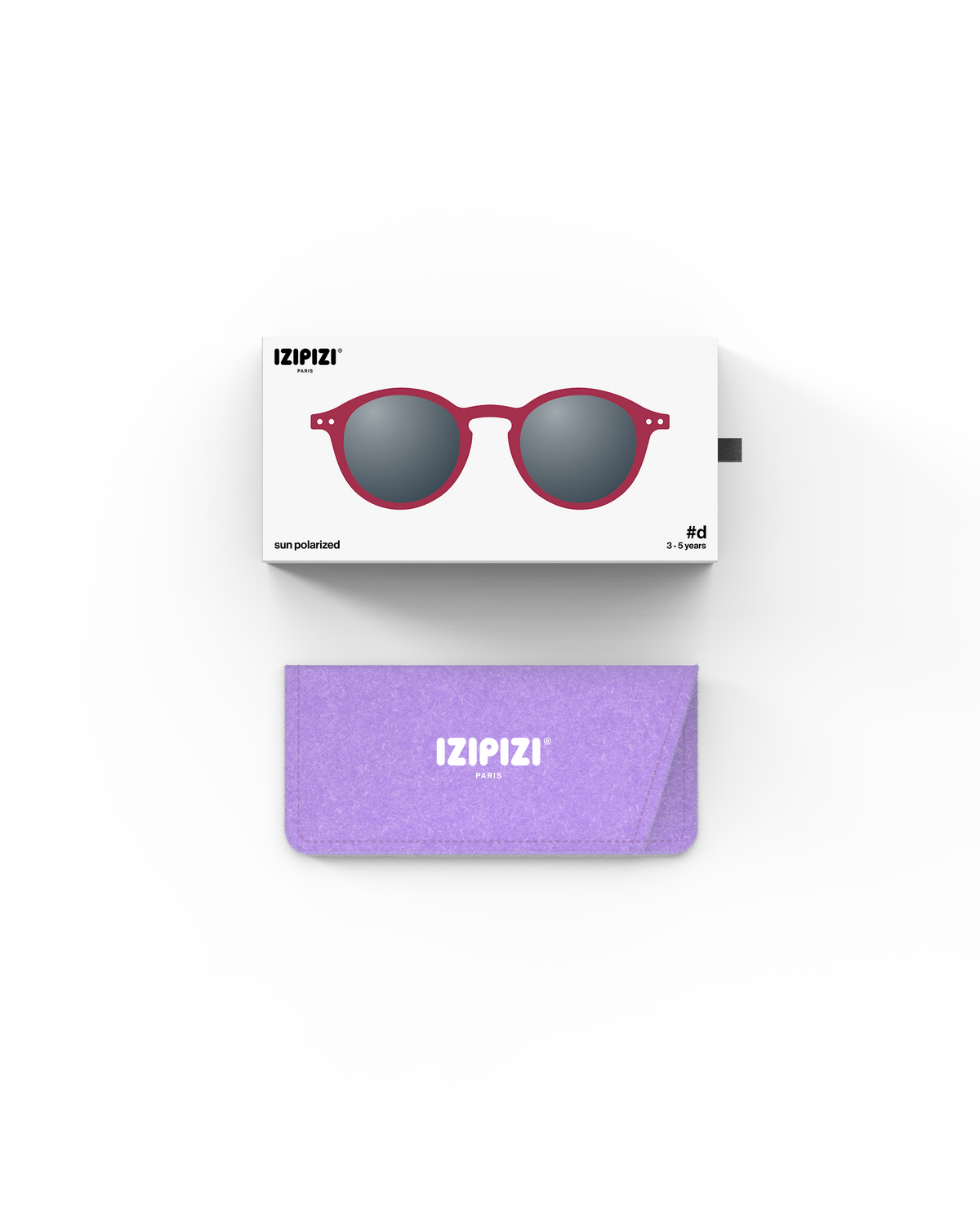 Lunettes solaires enfant Izipizi Cranberry forme D Kids packaging