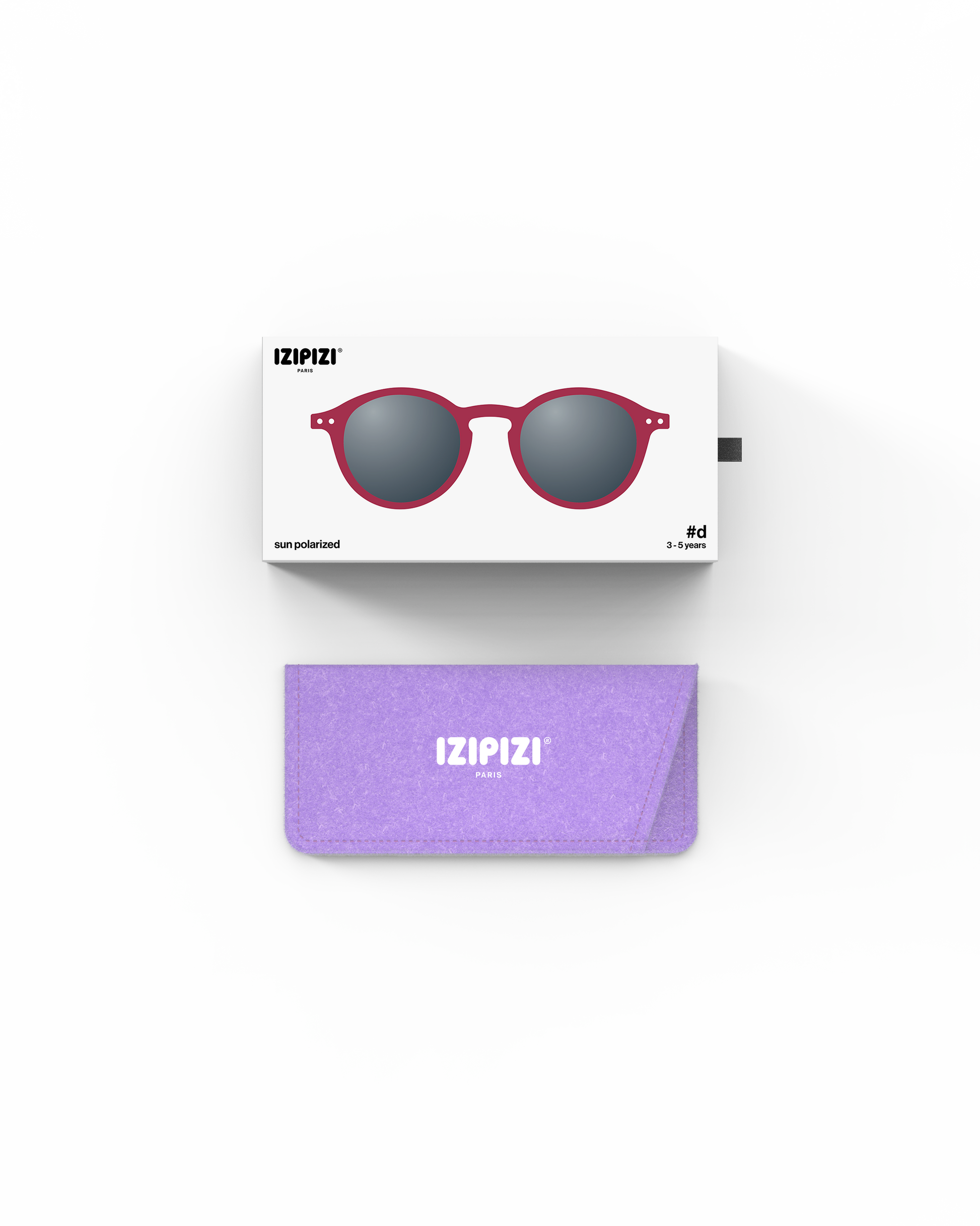 Lunettes solaires enfant Izipizi Cranberry forme D Kids packaging