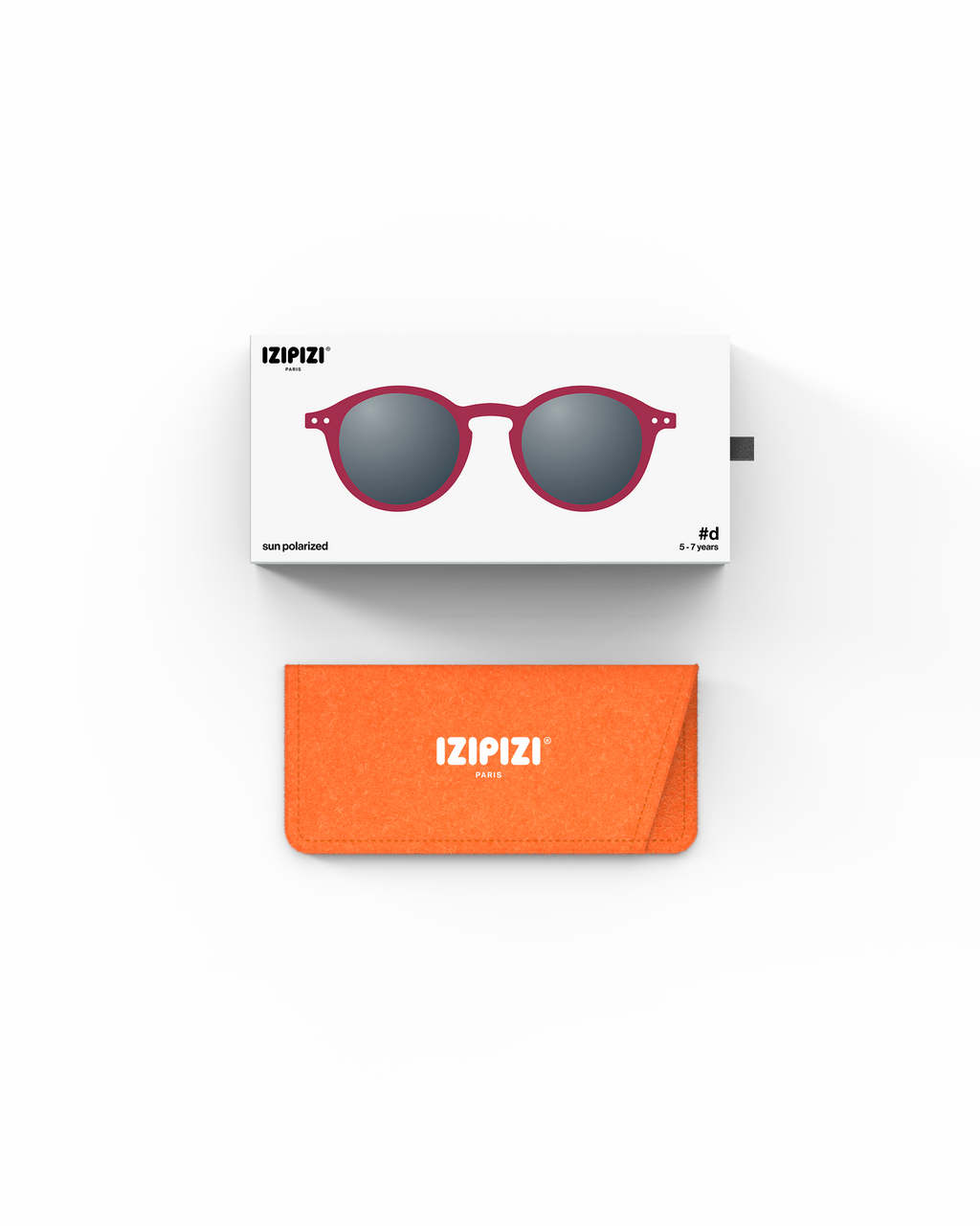 Lunettes solaires enfant Izipizi Cranberry forme D Kids Plus packaging