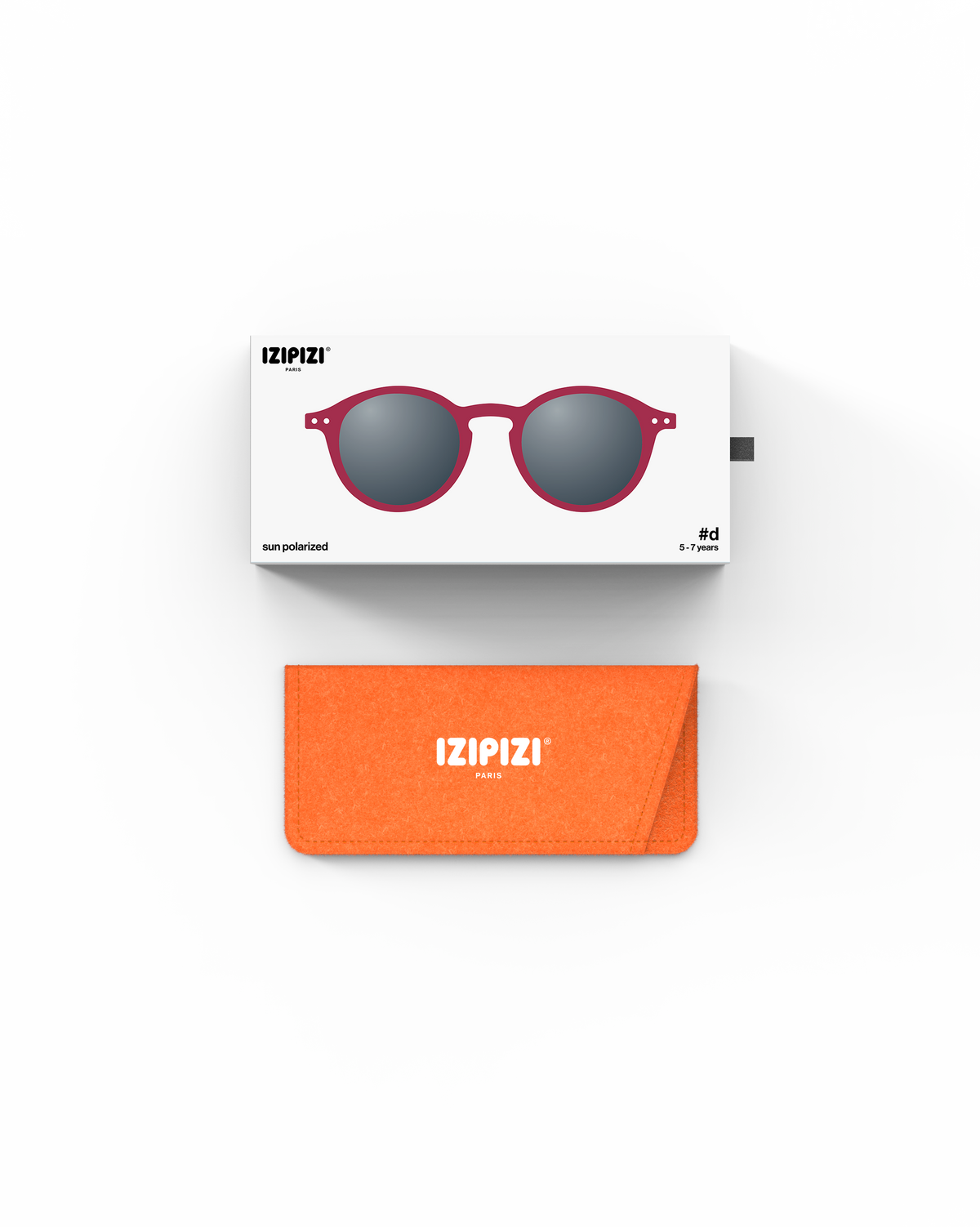 Lunettes solaires enfant Izipizi Cranberry forme D Kids Plus packaging