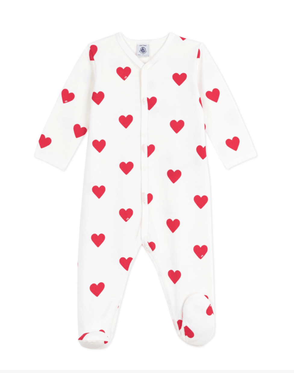 Pyjama bébé en molleton gratté à col imprimé cœurs