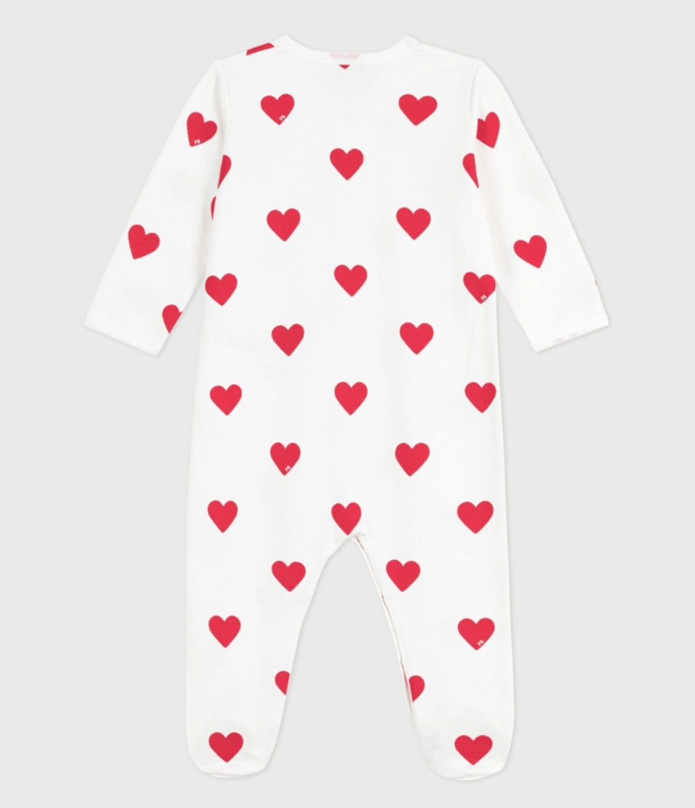 Pyjama bébé en molleton gratté à col imprimé cœurs