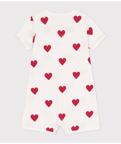 Combinaison courte cœur bébé en coton