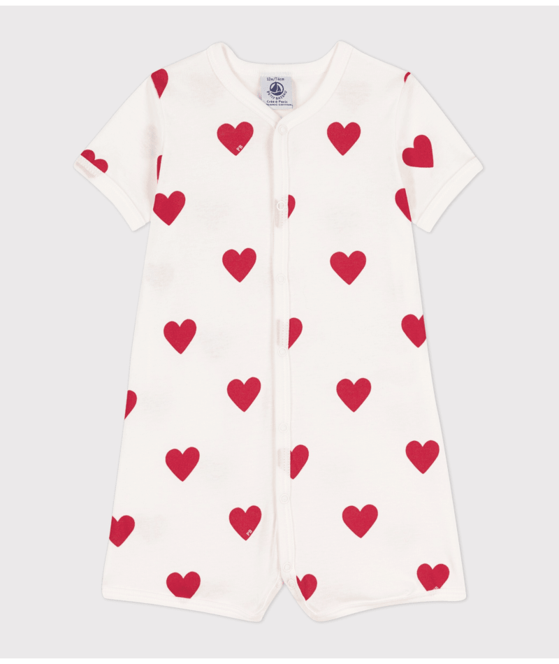 Combinaison courte cœur bébé en coton