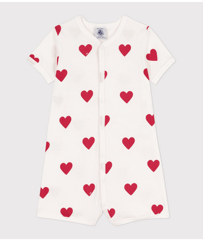 Combinaison courte cœur bébé en coton