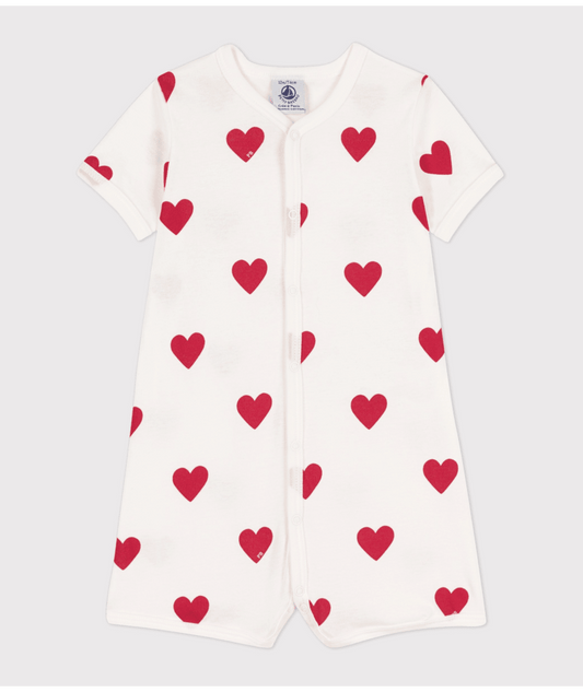 Combinaison courte cœur bébé en coton